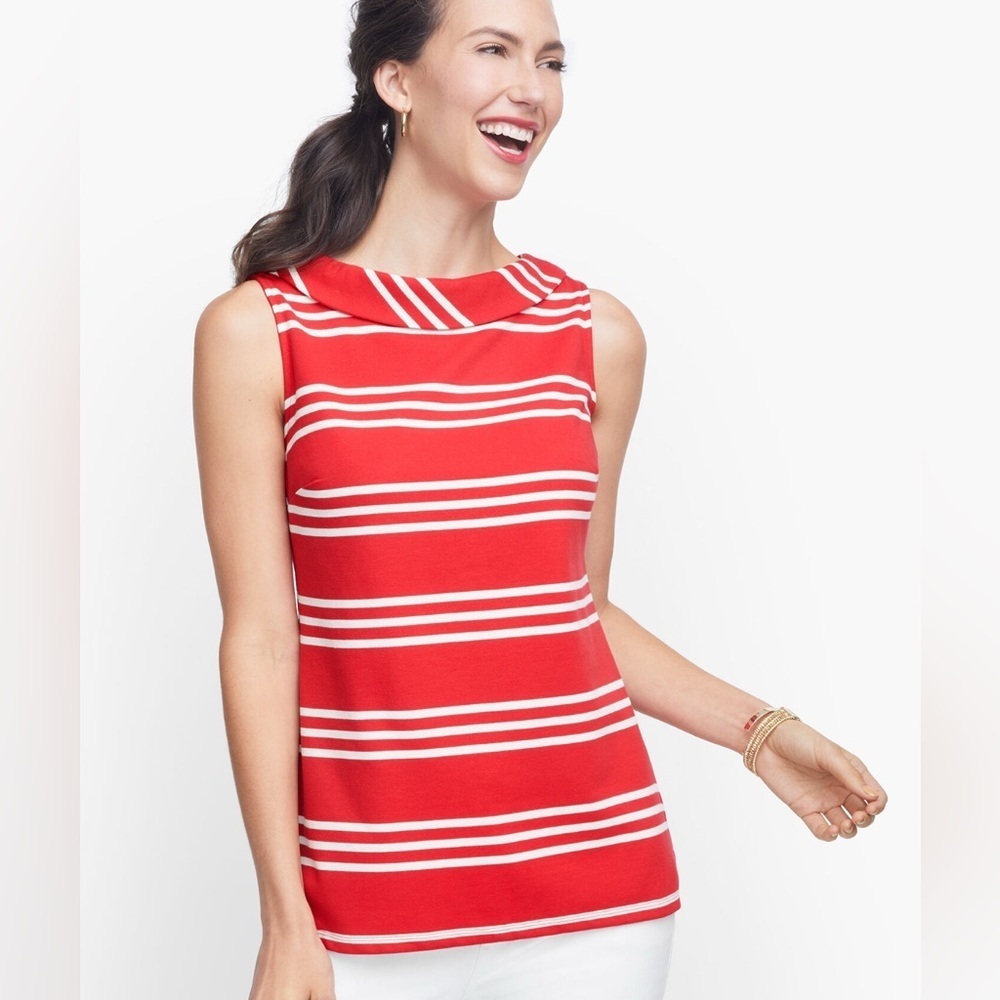 Talbots Ponte Sabrina Portrait Neck Top Nautical Stripe Sleeveless Small Petite